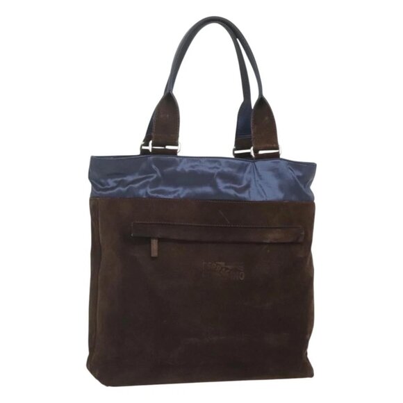 Salvatore Ferragamo Tote Bag Suede Brown Silver Auth bs25783